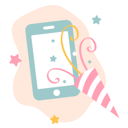 Illustrated phone with confetti icon