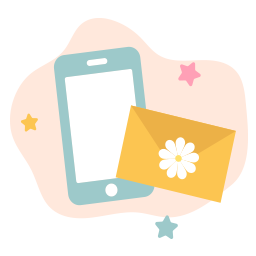 Illustrated phone with a greeting card icon